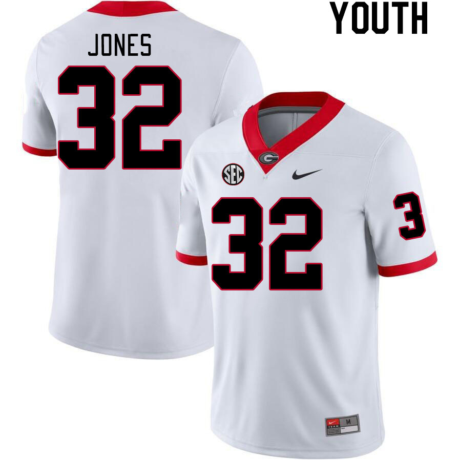 Georgia Bulldogs Youth Cash Jones #32 White Stitched College UGA Football Jersey 23SE016US